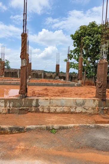 Plinth and columns during construction of the Laxman residence in Rahuthnalli, Bangalore.